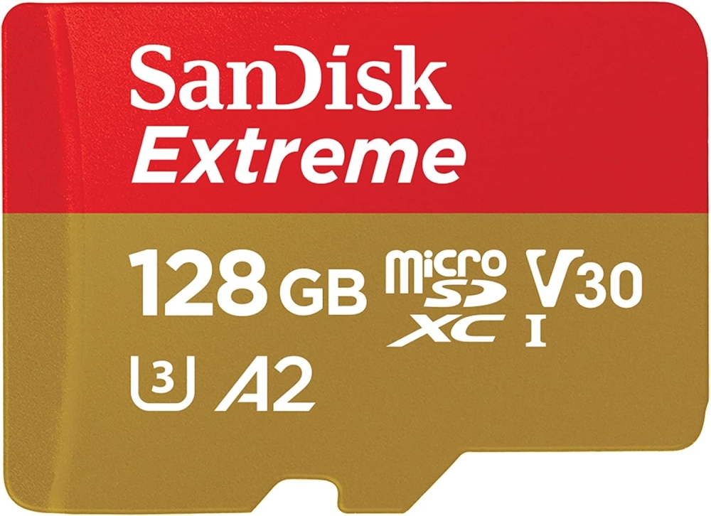 SANDISK 128GB Extreme microSDXC UHS-I Memory Card with Adapter - C10, U3, V30, 4K, 5K, A2, Micro SD Card - SDSQXAA-128G-GN6MA